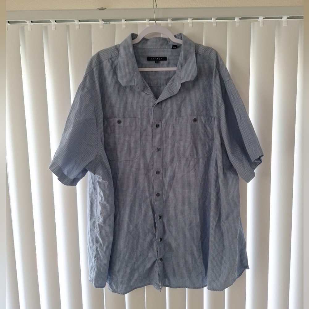 Synergy Blue Check Button Front Short Sleeve Shirt